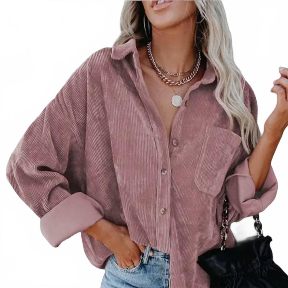NEW SUHKASANA cory corduroy solid button down shirt in pink